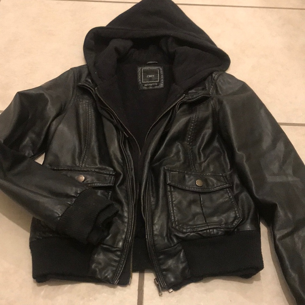 Faux Leather Bomber Jacket